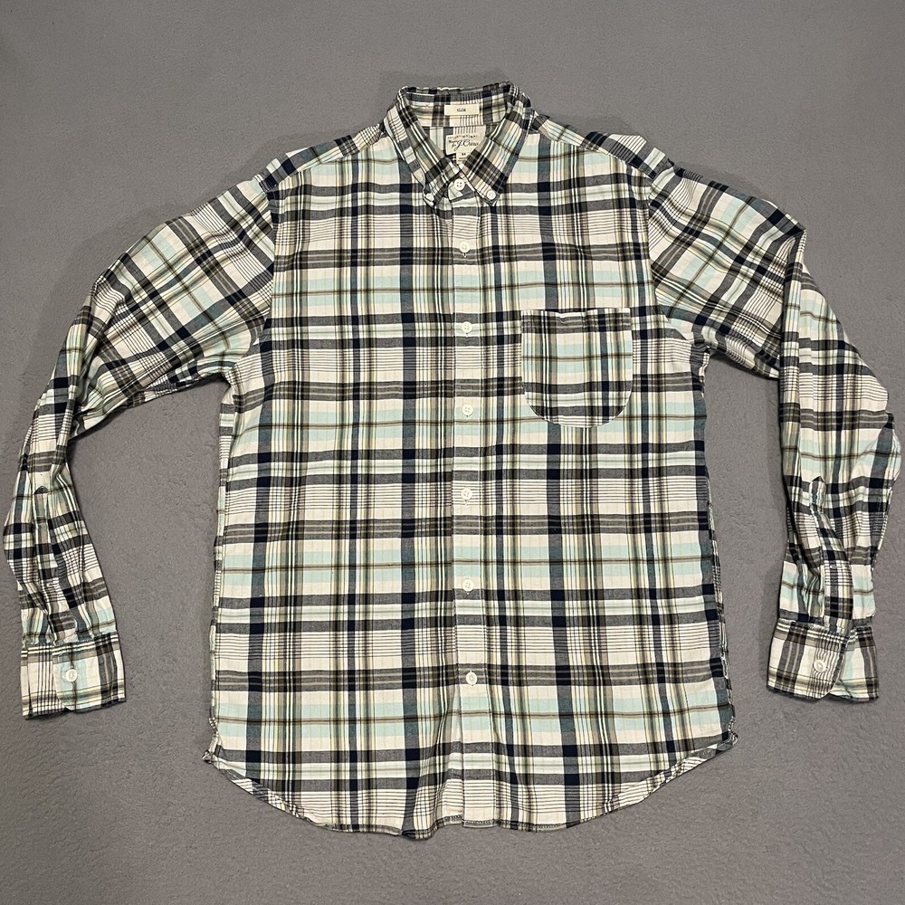 J Crew Women Top Med Multicolor Indian Madras Plaid Slim Fit‎ Button Front Shirt